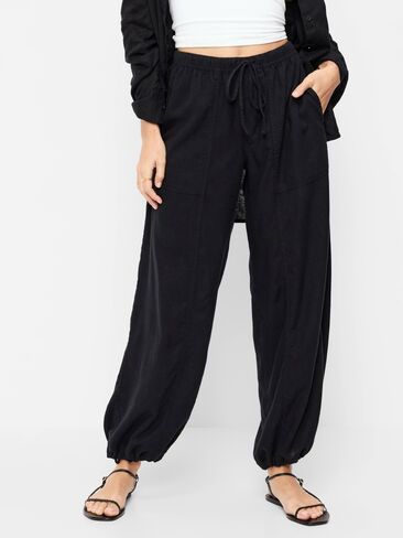 Old Navy Mid-Rise Linen-Blend Cinched-Ankle Pants - Black Jack in Saudi Arabia