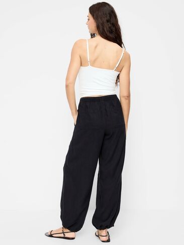 Old Navy Mid-Rise Linen-Blend Cinched-Ankle Pants - Black Jack in Saudi Arabia