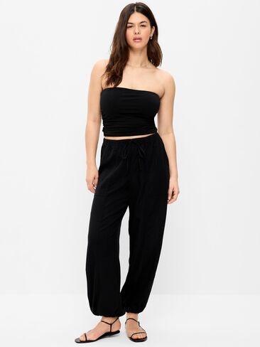 Old Navy Mid-Rise Linen-Blend Cinched-Ankle Pants - Black Jack in Saudi Arabia
