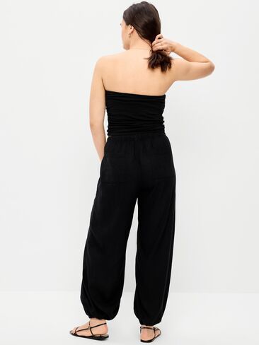 Old Navy Mid-Rise Linen-Blend Cinched-Ankle Pants - Black Jack in Saudi Arabia