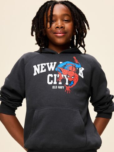 بلوفر بغطاء للرأس مقاس كبير للأولاد من Old Navy Old Navy x Marvel Spider-Man - رمادي النمر in Saudi Arabia
