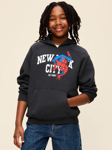 بلوفر بغطاء للرأس مقاس كبير للأولاد من Old Navy Old Navy x Marvel Spider-Man - رمادي النمر in Saudi Arabia
