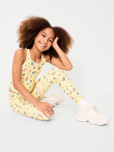 بنطلون ضيق عالي الخصر PowerSoft بطول 7/8 للبنات من Old Navy - زهور صفراء in Kuwait
