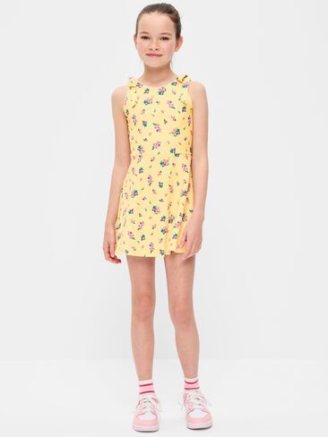 Old Navy PowerSoft Sleeveless Tie-Strap Athletic Dress for Girls - Yellow Floral in Saudi Arabia