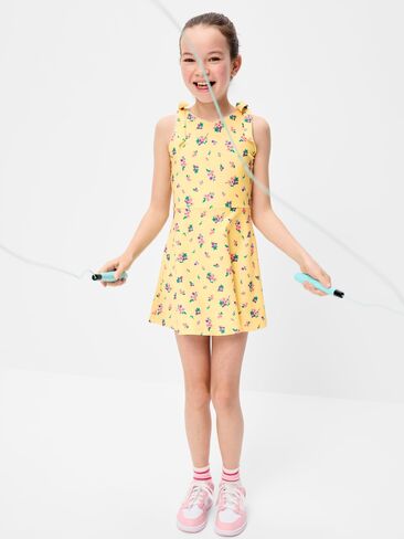 Old Navy PowerSoft Sleeveless Tie-Strap Athletic Dress for Girls - Yellow Floral in Saudi Arabia