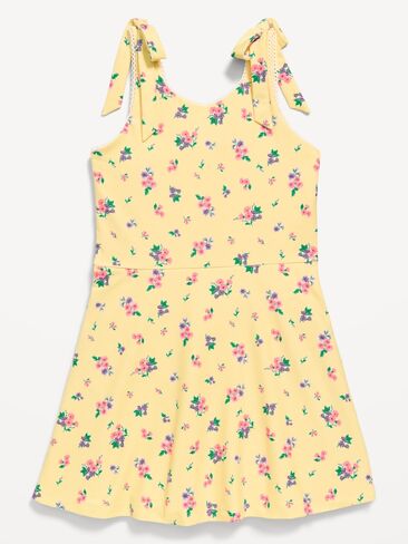 Old Navy PowerSoft Sleeveless Tie-Strap Athletic Dress for Girls - Yellow Floral in Saudi Arabia