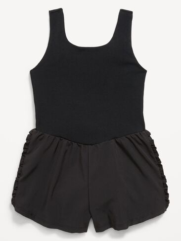 Old Navy PowerChill Sleeveless Ruffle-Trim Romper for Girls - Black Jack in Saudi Arabia