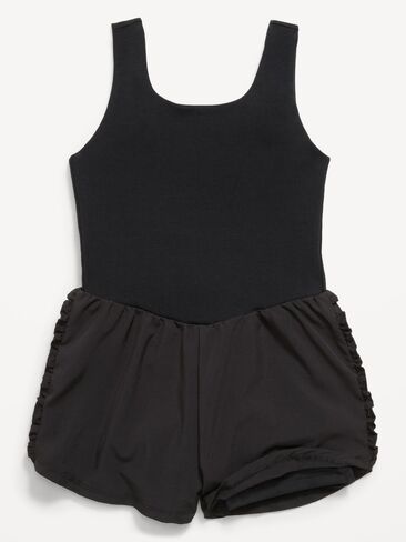 Old Navy PowerChill Sleeveless Ruffle-Trim Romper for Girls - Black Jack in Saudi Arabia
