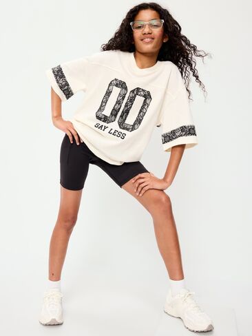 Old Navy شورت عالي الخصر لراكبي الدراجات النارية للفتيات من Old Navy - أسود فاتح منقط in Saudi Arabia