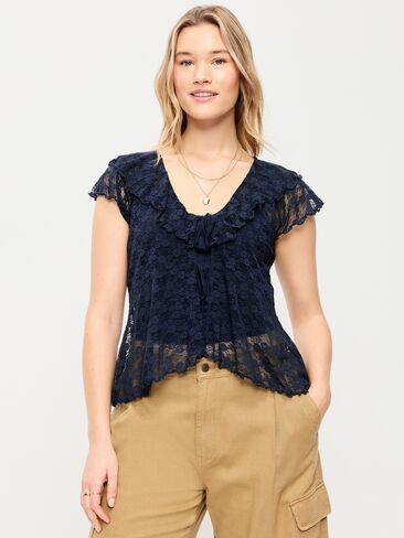 بلوزة كشكش من الدانتيل بأكمام قصيرة مفتوحة من الأمام من Old Navy - عمق القطب الشمالي in Saudi Arabia