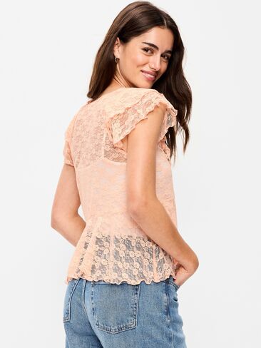 Old Navy Short-Sleeve Open-Front Lace Ruffle Top - Peach Gelato in Saudi Arabia