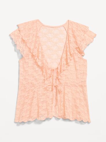 Old Navy Short-Sleeve Open-Front Lace Ruffle Top - Peach Gelato in Saudi Arabia