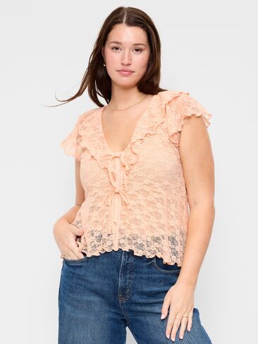 Old Navy Short-Sleeve Open-Front Lace Ruffle Top - Peach Gelato in Saudi Arabia