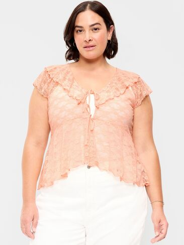 Old Navy Short-Sleeve Open-Front Lace Ruffle Top - Peach Gelato in Saudi Arabia