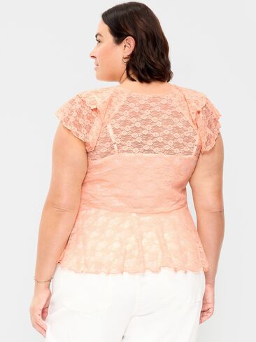 Old Navy Short-Sleeve Open-Front Lace Ruffle Top - Peach Gelato in Saudi Arabia