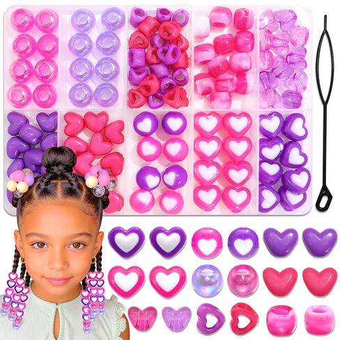NAISKA 108PCS Heart Hair Beads Pink Braids Beads 11 Styles Hair Bead Set Red Round Pony Bead Loc Valentine's Day Braids Accessories in Saudi Arabia