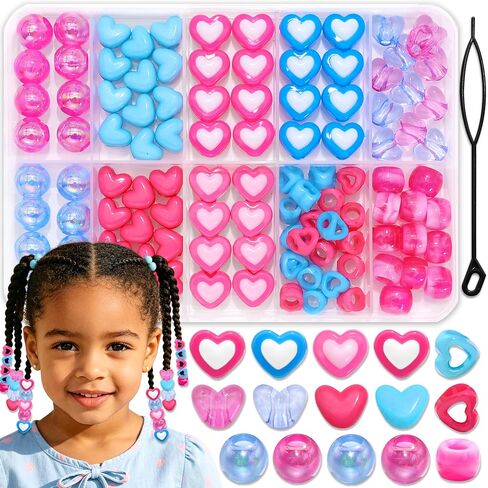 NAISKA 108PCS Heart Hair Beads Pink Braids Beads 11 Styles Hair Bead Set Red Round Pony Bead Loc Valentine's Day Braids Accessories in Saudi Arabia