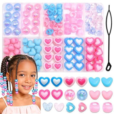 NAISKA 108PCS Heart Hair Beads Pink Braids Beads 11 Styles Hair Bead Set Red Round Pony Bead Loc Valentine's Day Braids Accessories in Saudi Arabia