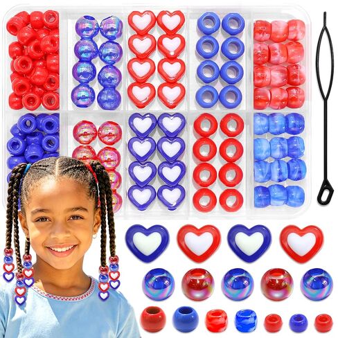 NAISKA 108PCS Heart Hair Beads Pink Braids Beads 11 Styles Hair Bead Set Red Round Pony Bead Loc Valentine's Day Braids Accessories in Saudi Arabia