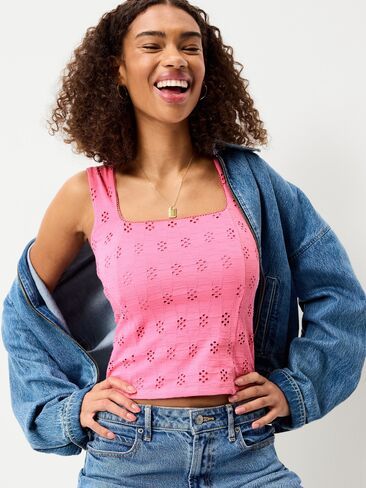 Old Navy Seamed-Bodice Eyelet Tank Top - HYDRANGEA PINK in Saudi Arabia