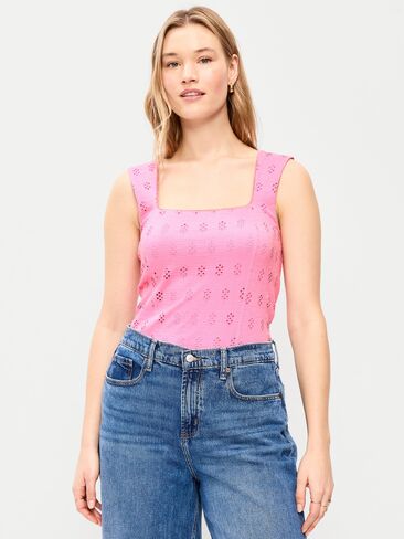 Old Navy Seamed-Bodice Eyelet Tank Top - HYDRANGEA PINK in Saudi Arabia