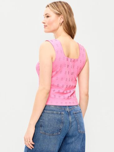 Old Navy Seamed-Bodice Eyelet Tank Top - HYDRANGEA PINK in Saudi Arabia