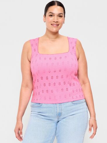 Old Navy Seamed-Bodice Eyelet Tank Top - HYDRANGEA PINK in Saudi Arabia