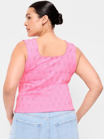 Old Navy Seamed-Bodice Eyelet Tank Top - HYDRANGEA PINK in Saudi Arabia