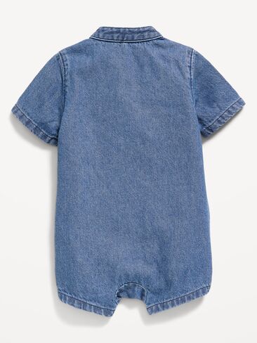 Old Navy Embroidered Chambray One-Piece Romper for Baby - Chambray Blue Floral in Saudi Arabia