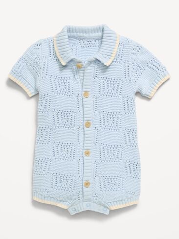 Old Navy Short-Sleeve Sweater-Knit One-Piece Romper for Baby - WINDOW BOX CROCHET in Saudi Arabia