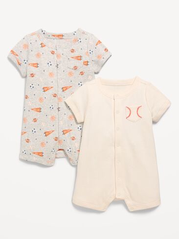 Old Navy Short-Sleeve Ribbed Pocket One-Piece Romper 2-Pack for Baby - Baseball in Saudi Arabia