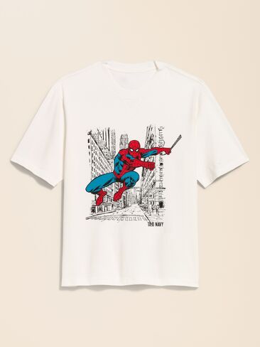 Old Navy Old Navy x Marvel Spider-Man Boxy Heavyweight Graphic T-Shirt for Men - White Lilies in Saudi Arabia