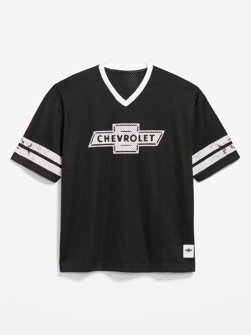Old Navy Licensed Graphic Cropped Mesh V-Neck T-Shirt - Black Spark in Saudi Arabia