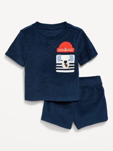 طقم قميص وسروال قصير بأكمام قصيرة وجيب تيري من Old Navy للأطفال - ليلة غامضة in Kuwait