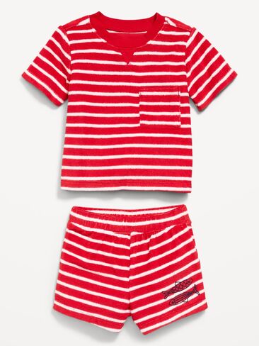 طقم قميص وسروال قصير الأكمام بجيب تيري من Old Navy للأطفال - خطوط حمراء in Kuwait