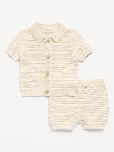 Old Navy Crochet Sweater-Knit Shirt and Shorts Set for Baby - Creme De La Creme in Saudi Arabia