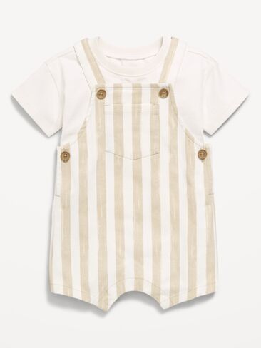 Old Navy Short-Sleeve T-Shirt and Shortalls Set for Baby - Neutral Stripe in Saudi Arabia