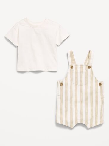 Old Navy Short-Sleeve T-Shirt and Shortalls Set for Baby - Neutral Stripe in Saudi Arabia
