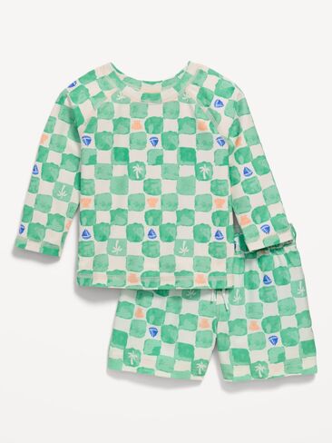 Old Navy Long-Sleeve Rashguard Swim Top and Trunks Set for Baby - Green Check in Saudi Arabia