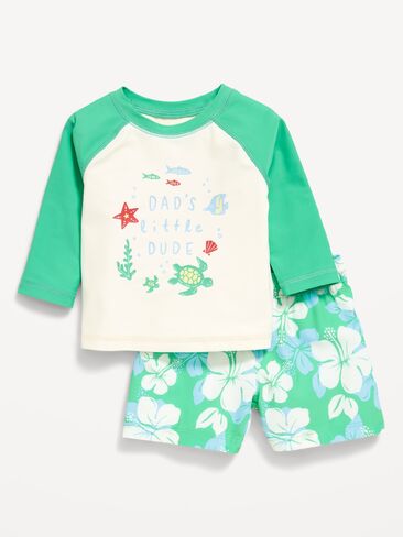 Old Navy Long-Sleeve Rashguard Swim Top and Trunks Set for Baby - OLX B F RG TRU:BLUEHIB in Saudi Arabia