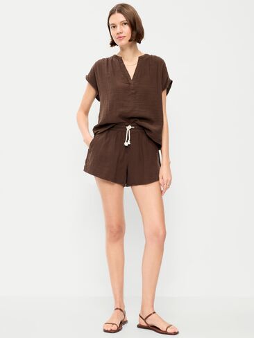 Old Navy High-Waisted Crinkle Gauze Shorts - Peppercorn in Saudi Arabia