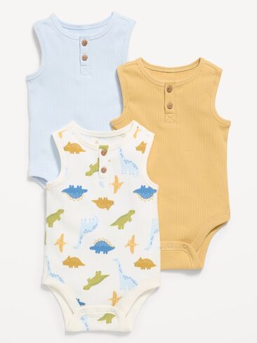 Old Navy Sleeveless Ribbed Henley Bodysuit 3-Pack for Baby - Dino in Saudi Arabia