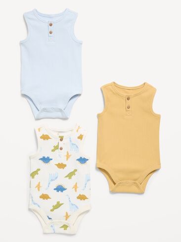 Old Navy Sleeveless Ribbed Henley Bodysuit 3-Pack for Baby - Dino in Saudi Arabia
