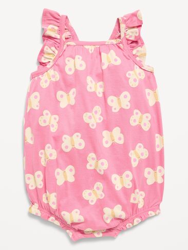 Old Navy Printed Sleeveless Ruffle-Trim Romper for Baby - Pink Butterfly in Saudi Arabia
