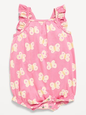 Old Navy Printed Sleeveless Ruffle-Trim Romper for Baby - Pink Butterfly in Saudi Arabia