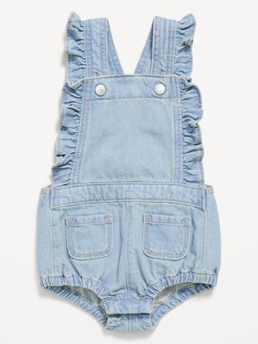 Old Navy Ruffle-Trim Jean One-Piece Romper for Baby - Denim in Saudi Arabia