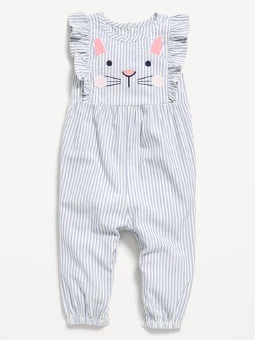 Old Navy Sleeveless Ruffle-Trim One-Piece for Baby - White & Blue Stripe in Saudi Arabia