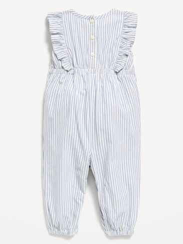 Old Navy Sleeveless Ruffle-Trim One-Piece for Baby - White & Blue Stripe in Saudi Arabia