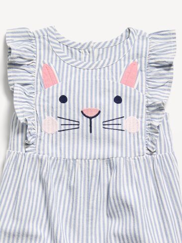 Old Navy Sleeveless Ruffle-Trim One-Piece for Baby - White & Blue Stripe in Saudi Arabia