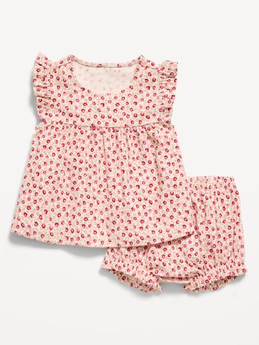 Old Navy Ribbed Flutter-Sleeve Top and Shorts Set for Baby - Red Floral in Saudi Arabia